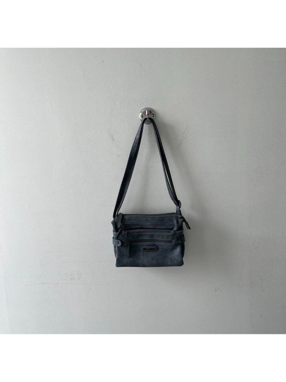 Grey / Navy Blue “Alberto” Leather Crossbody / Shoulder Bag / Purse